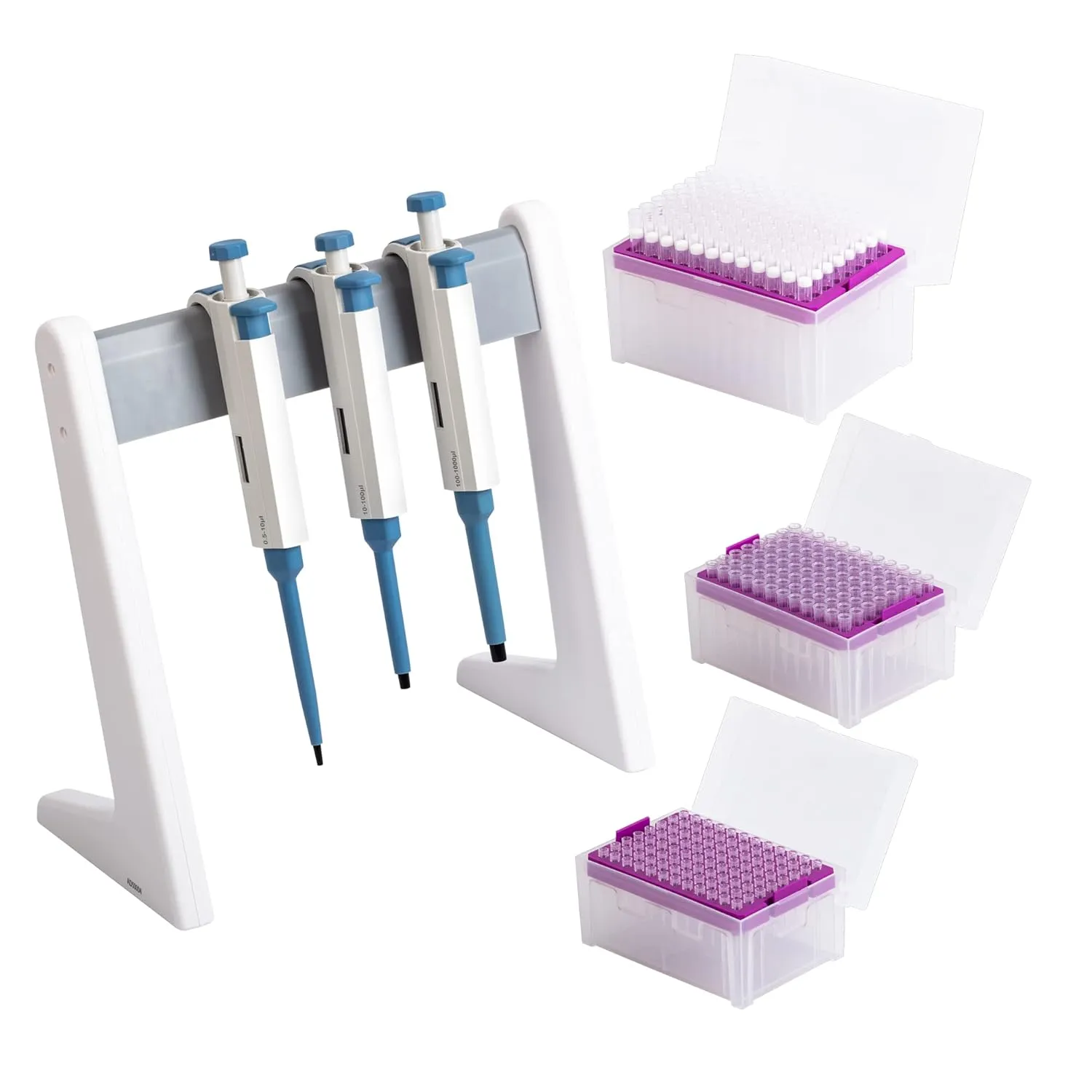 Micropipette kit, 0.5-10ul 10-100ul 100-1000ul, Adjustable Single Channel Pipette, 3 Pieces, Pipette Stand, 3 Racks of sterile Pipette Tips (SC Pipettors-3pcs-Set A)